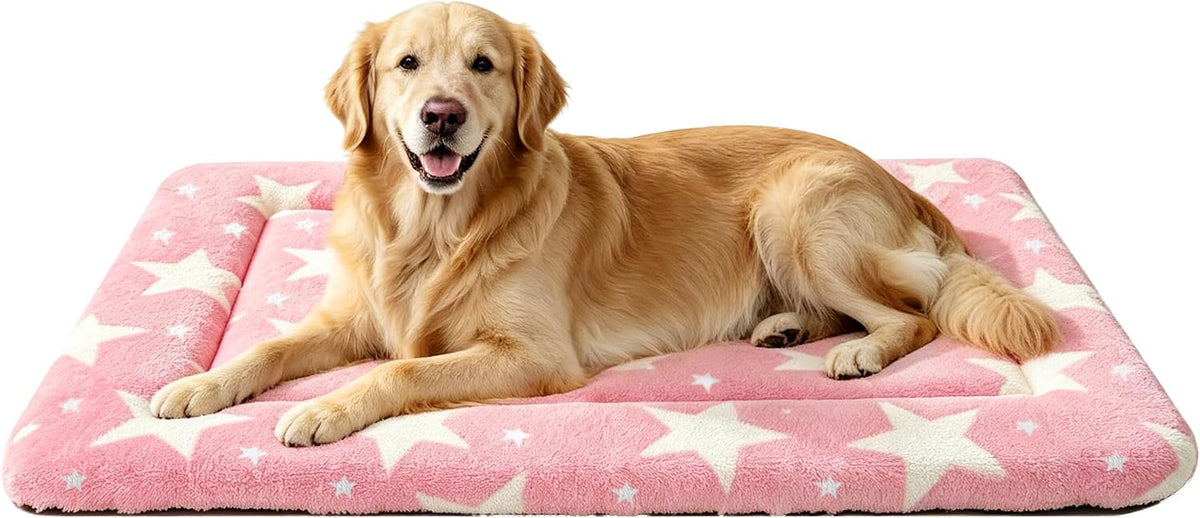 Dog Bed Mat – Soft & Comfortable Dog Kennel Pad for Crate – Durable Crate Bed & Mat for Dogs & Cats – Ideal for Crate, Kennel, and Home Use，Big&Little Stars Pink：XL(42"*28"*1.5")