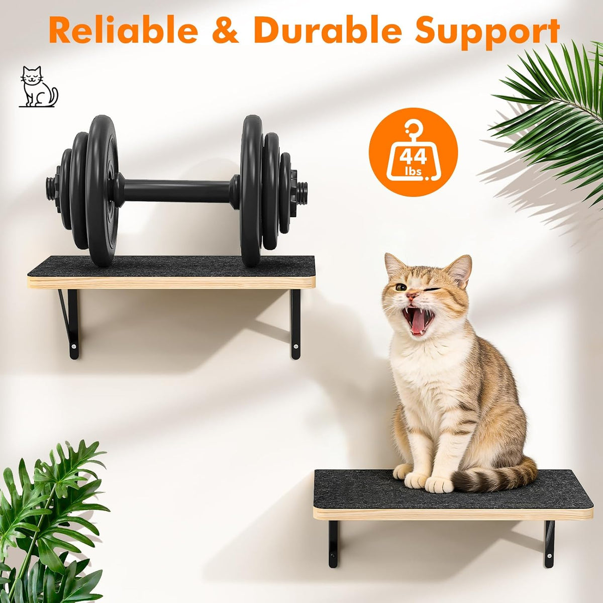 2PCS Cat Wall Shelves with 17 x 9.85 Inch Soft Felt Cushion, Solid Wood Cat Wall Furniture with Solid Wood, Wall Mounted Cats Shelves for Sleeping and Climbing, Cats Climb Perch Wall