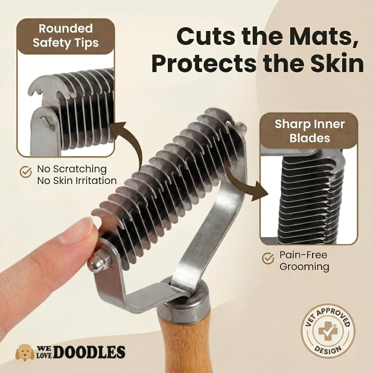 We Love Doodles Pet Dematting Comb and Pet Dematting Brush & Rake - Brown, Stainless Steel Deshedding Undercoat Rake and Detangler Brush for Dogs, Grooming Tool for Detangling, Thinning and Shedding