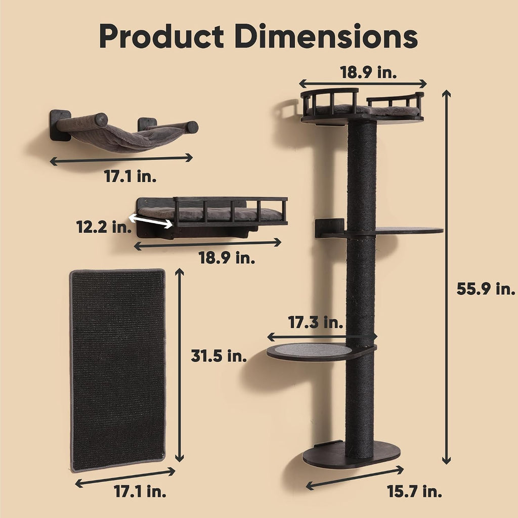 FUKUMARU Cat Wall Shelves, 4 in 1 Set, Black