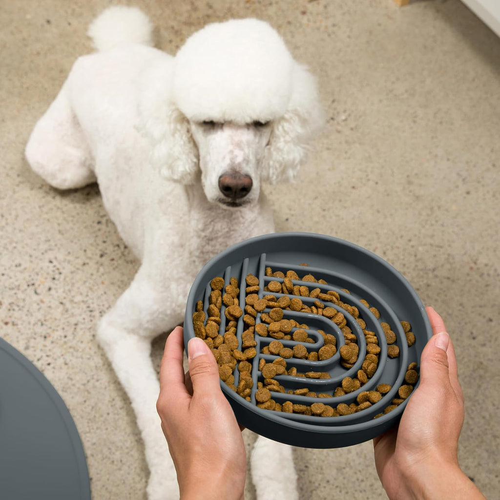Slow Feeder Dog Bowl - Silicone Dog Bowl, Large, 9.5" x 1.5" - Charcoal