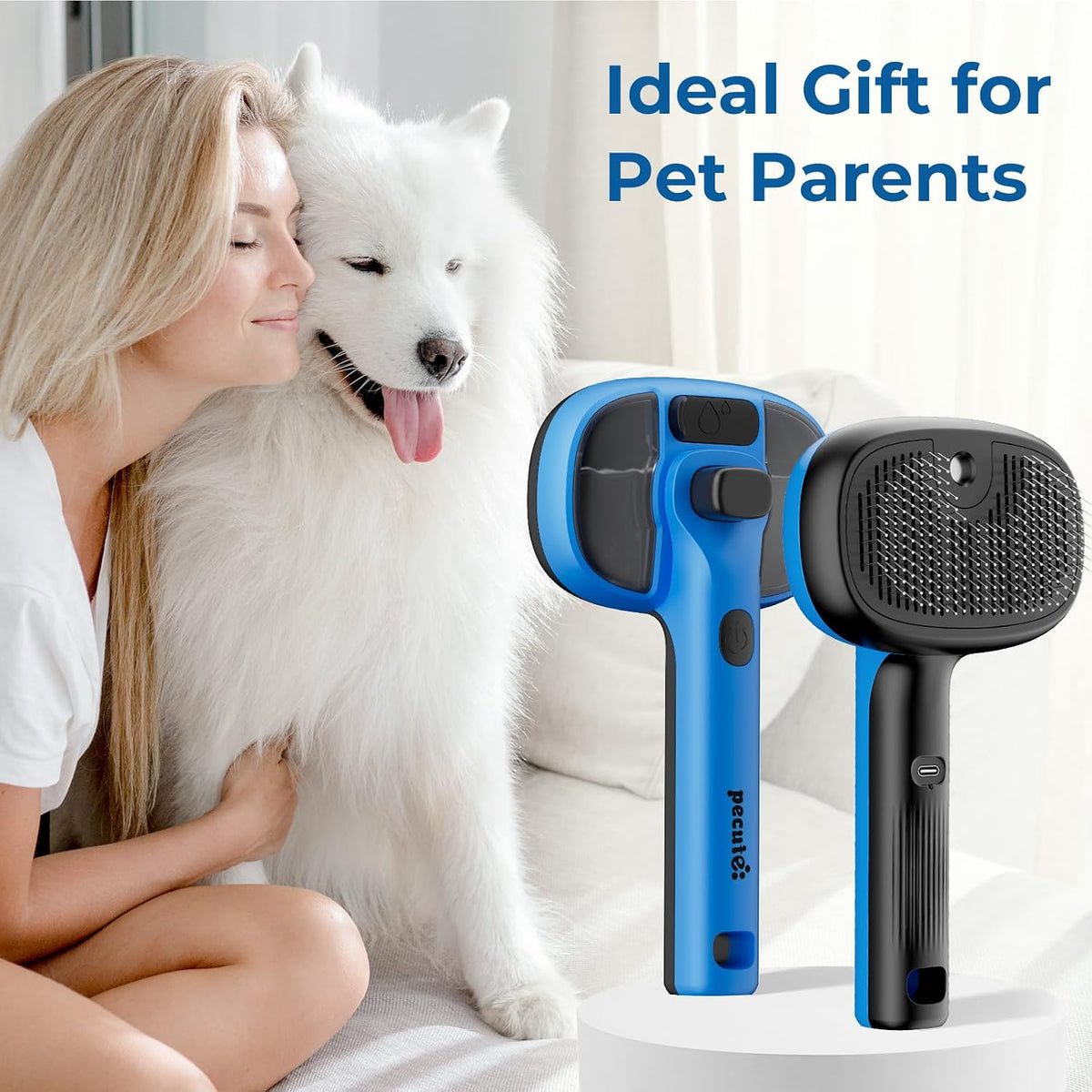 Pecute Self-Cleaning Steam Dog Cat Brush for Heavy Shedding/Long Coats Blue
