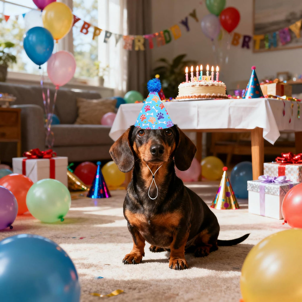 6PCS Dog Birthday Party Hats Felt for Small Medium Dogs Paw Bone