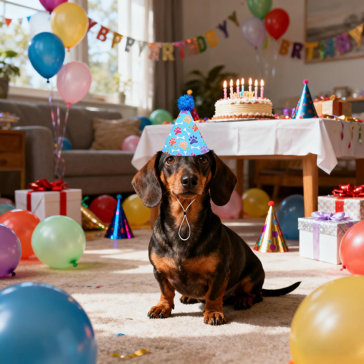 6PCS Dog Birthday Party Hats Felt for Small Medium Dogs Paw Bone