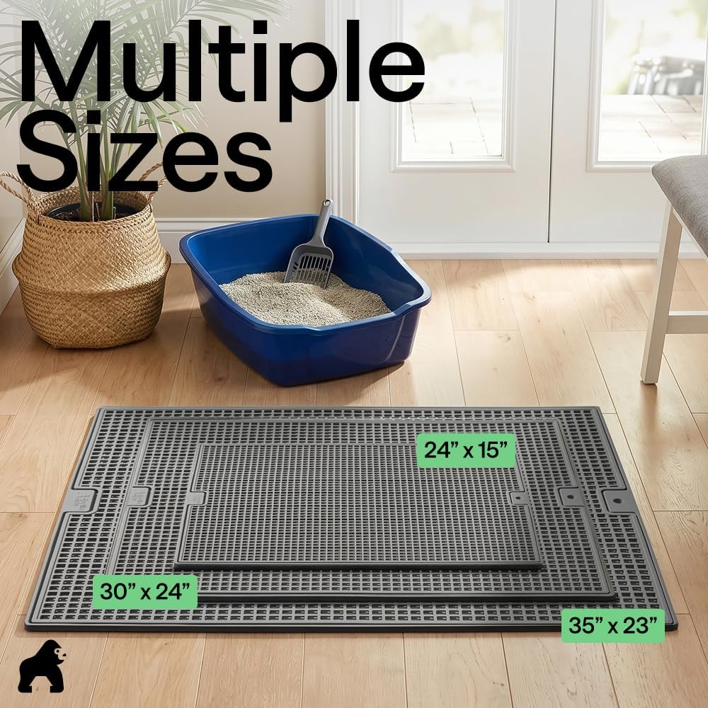 GORILLA GRIP Cat Litter Mat, Dual Layer Silicone Tray, 35x23, Gray