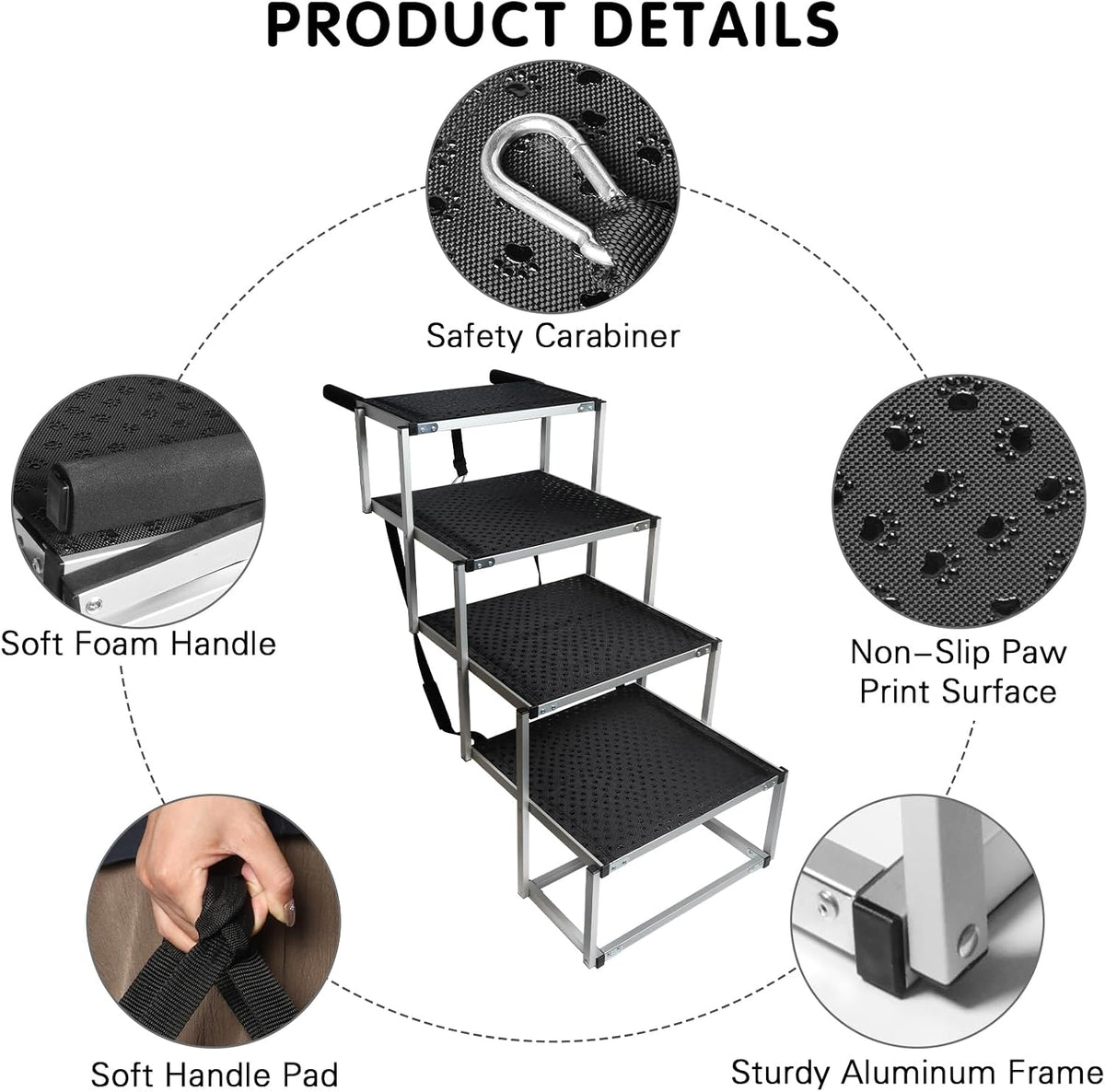 DGSL Folding Dog Stairs for Car, 16.9" Wide 4-Step Non-Slip Pet Steps
