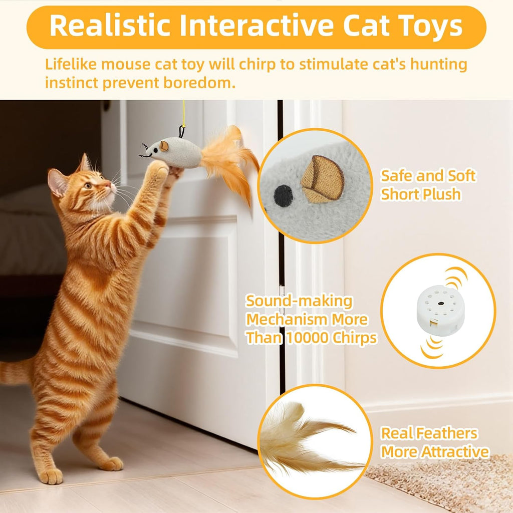 Tocirelo Hanging Cat Mouse Toy, Interactive Motion Activated Squeaky Mice