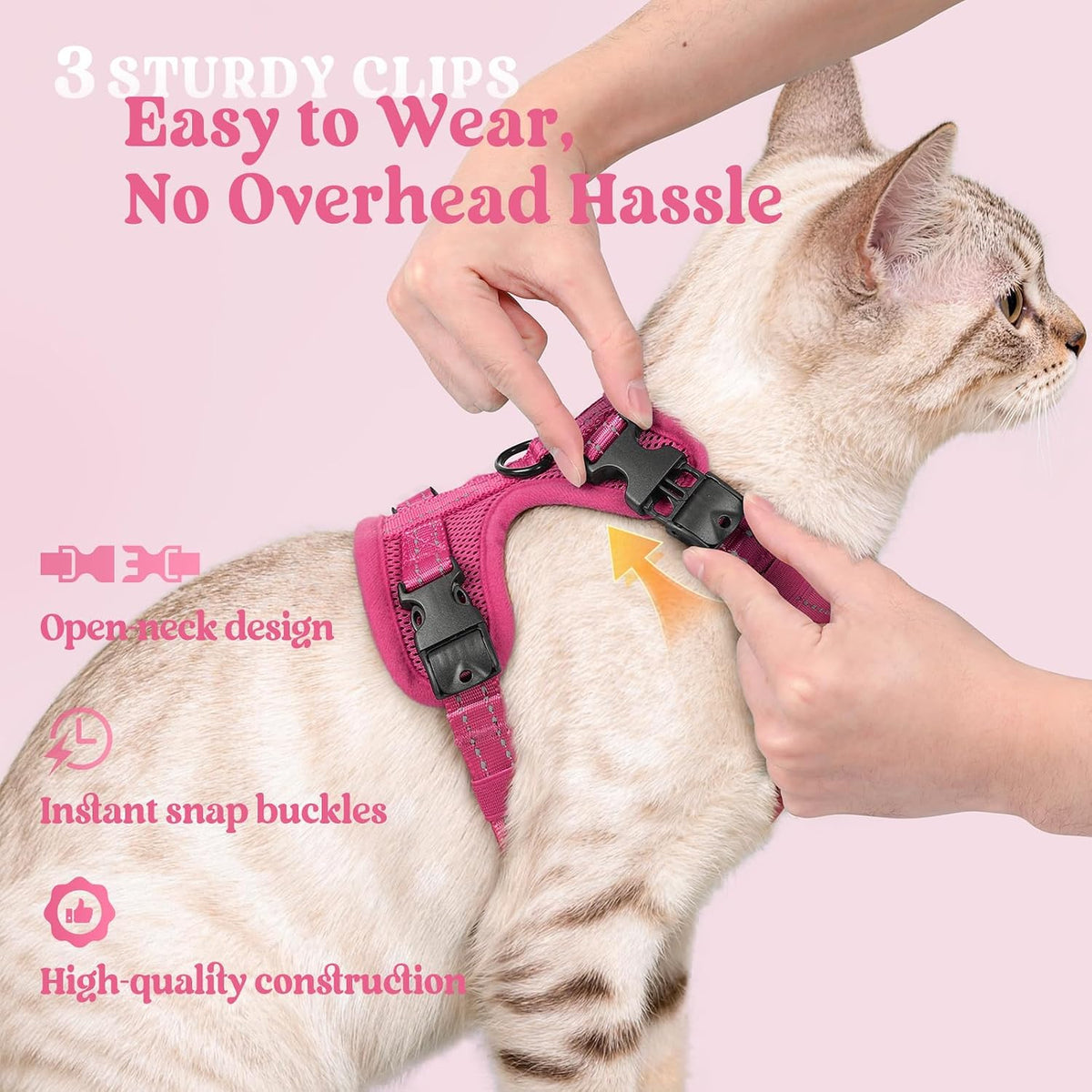 rabbitgoo Cat Harness and Leash Set, Easy-on with Neck Buckle, Rose Red