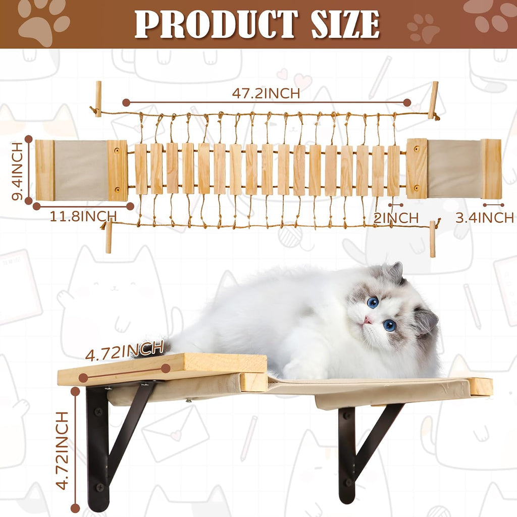 Calmbee Cat Wall Shelves, Cat Wall Furniture 70" Cat Bridge Wall Mount Cat Perch Wooden Hammock Cat Tree Cat Climber Cat Cloud Shelf Board Cats Bed