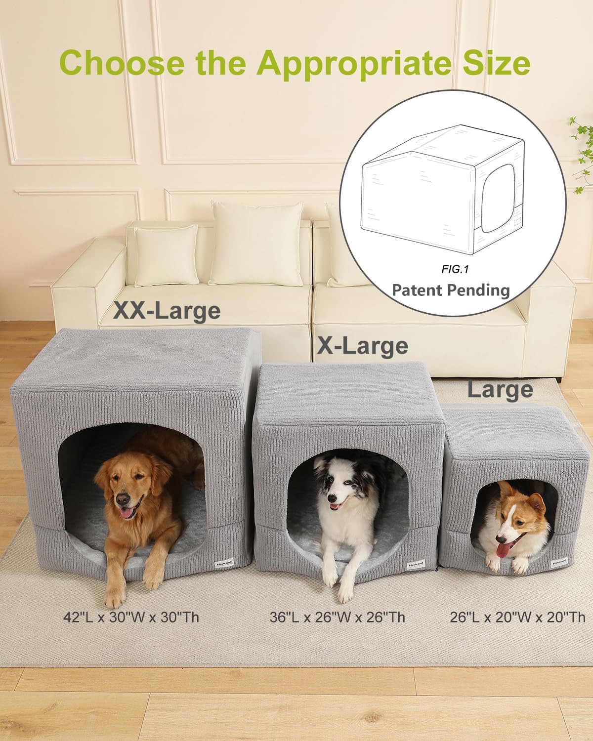 Hovicaed Indoor Dog House Extra Large Sized Dog Tent with Cave Bed 42x30ins