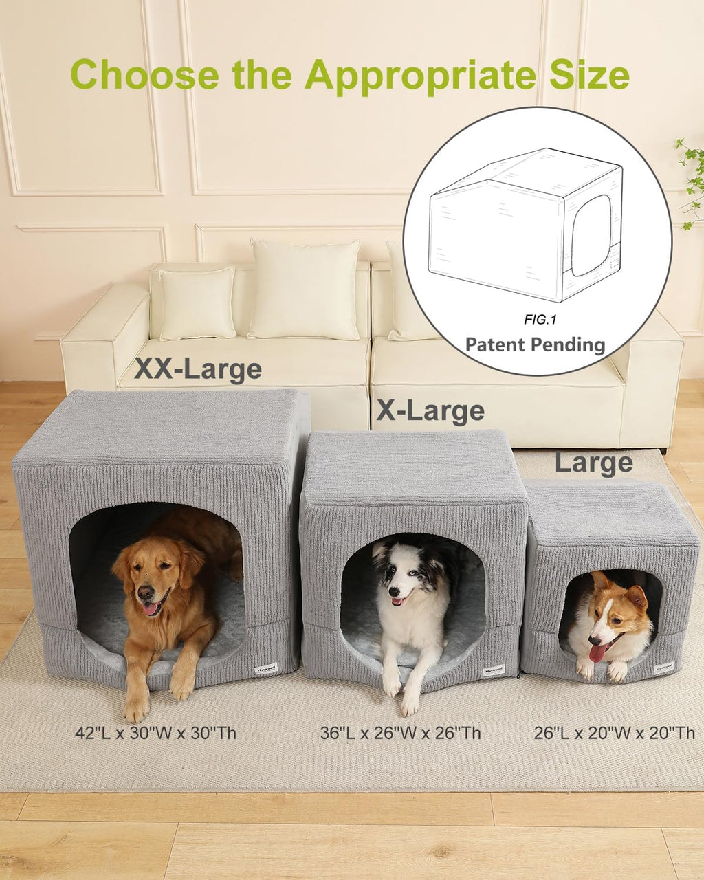 Hovicaed Indoor Dog House Large Sized Dog Tent with Covered Dog Bed 36x26in