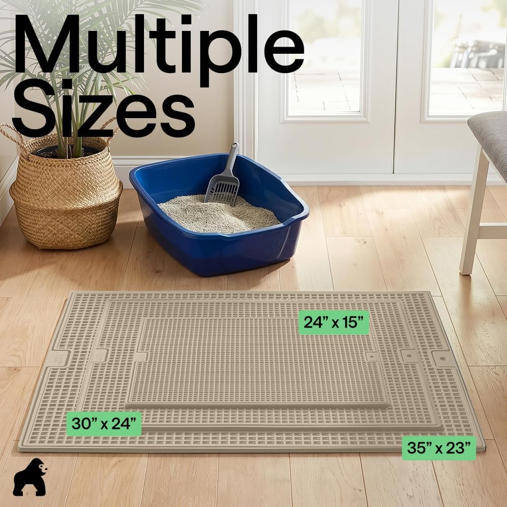 GORILLA GRIP Cat Litter Mat, Dual Layer Silicone Tray, 30x24, Beige