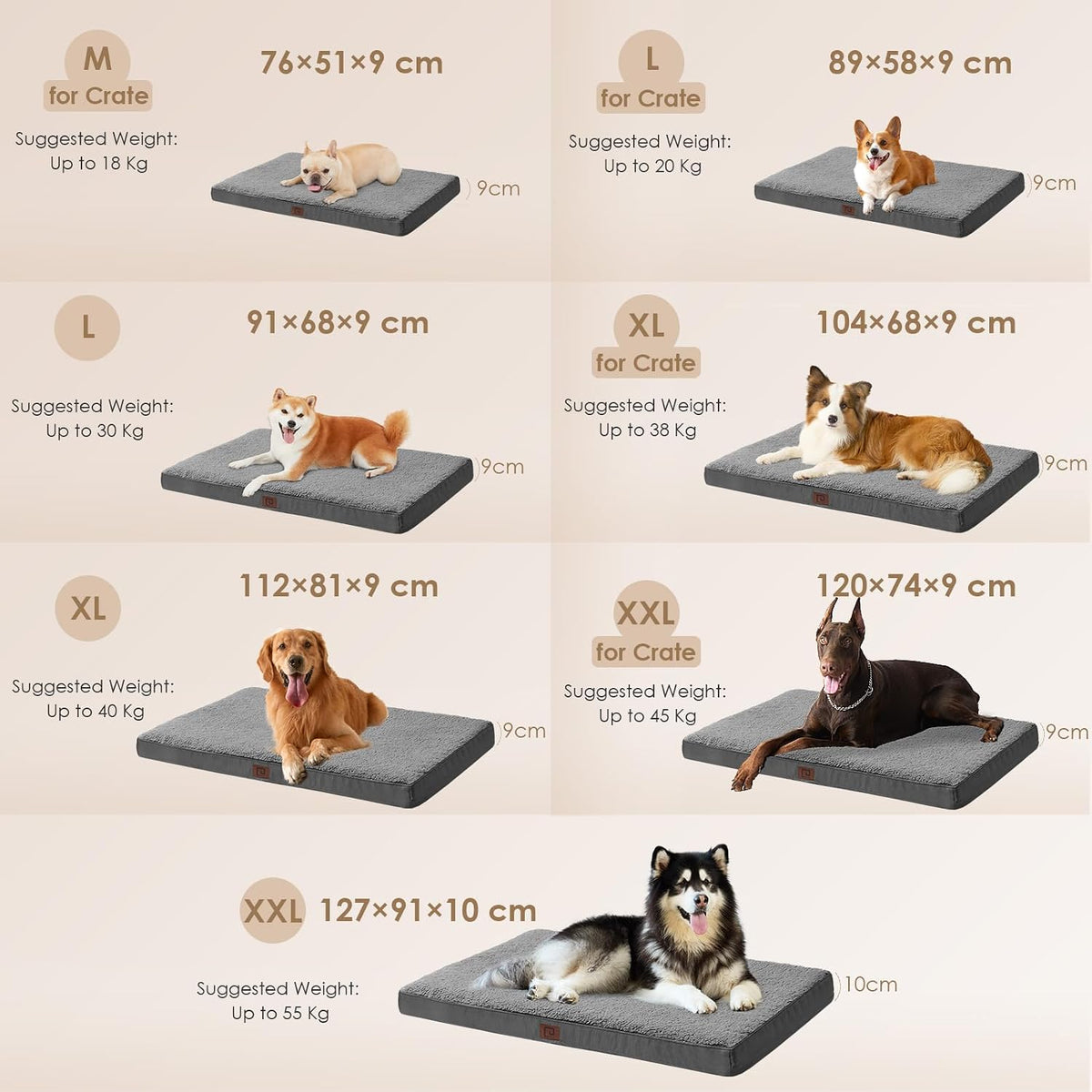 EHEYCIGA Orthopedic XL Dog Beds for Extra Large Dogs with Removable Washable Cover for Crate, Grey, 41x27 (Pack of 2)