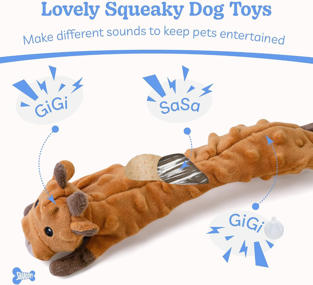 SHARLOVY Dog Squeaky Toys Pack, Bubble Plush Puppy Teething Pet Toys, Crinkle No Stuffing Animals Dog Toy, Doggies Chew for Large Small Medium Breeds