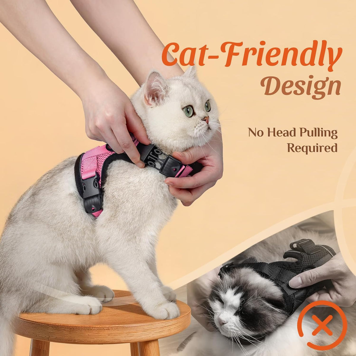 Dooradar Cat Harness and Leash Set with Neck Release Buckle, Pink