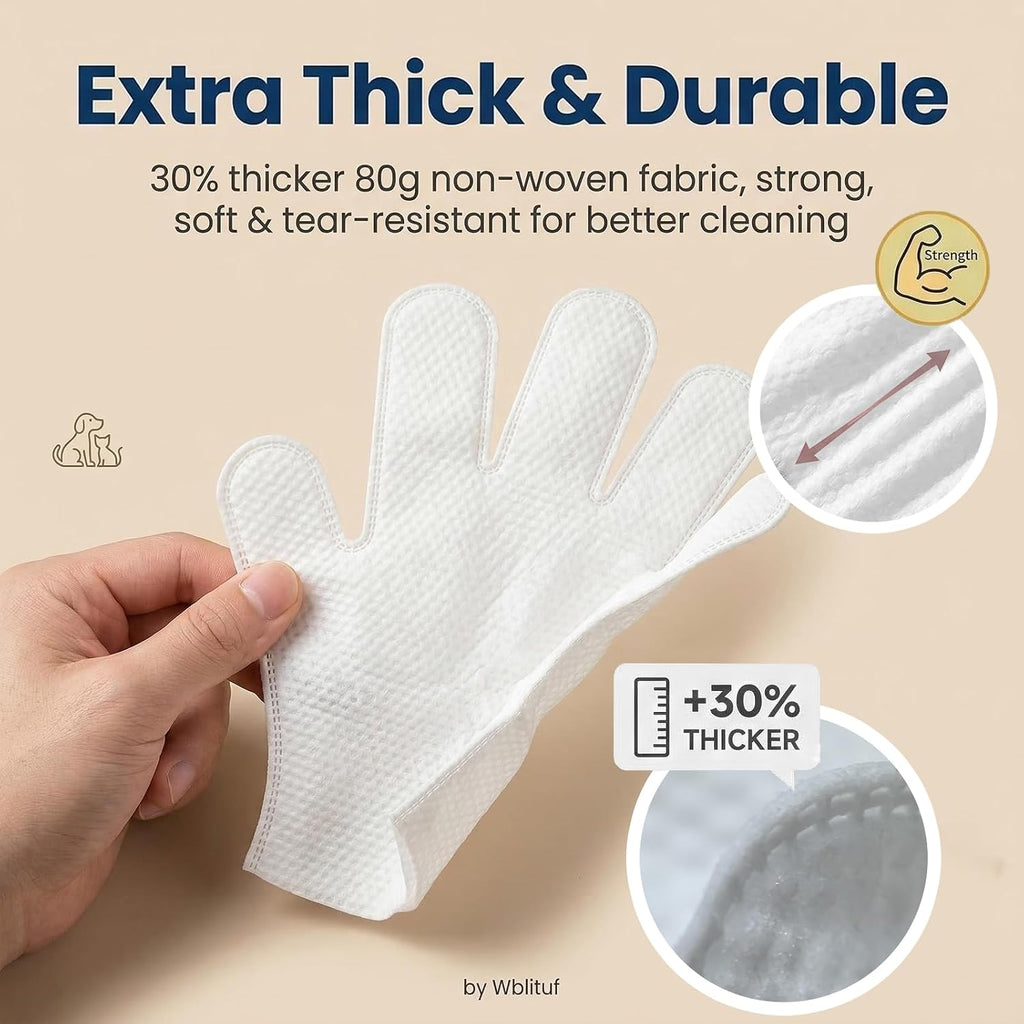 Pet Glove Wipes, Disposable Grooming Mitts for Dogs and Cats, Waterless Bath, Lick-Safe, with Jojoba Oil, Honey Extract and Shea Butter, 20 Count (Extra Thick, 20 Count-Glove Wipes)