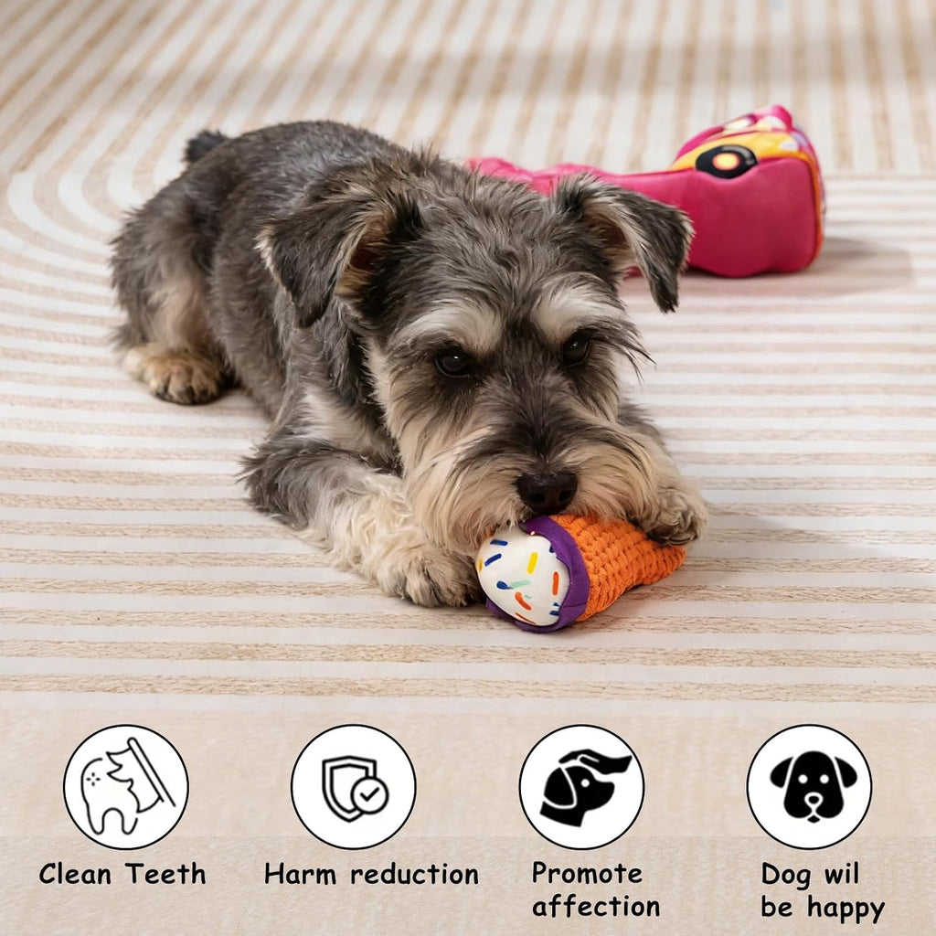 Hollypet Squeaky Hide and Seek Dog Toys for Small and Medium, Ice Cream | Interactive Plush Stuffed Dog Squeak Toys for Small Medium Sized Dogs and Non-Aggressive Chewers, Puppy Teeth Clean Chew Toys