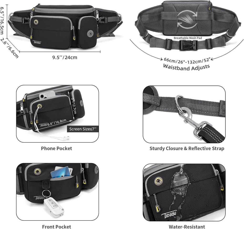 TUDEQU 4-in-1 Hands Free Dog Leash with Large Fanny Pack for Large Dogs