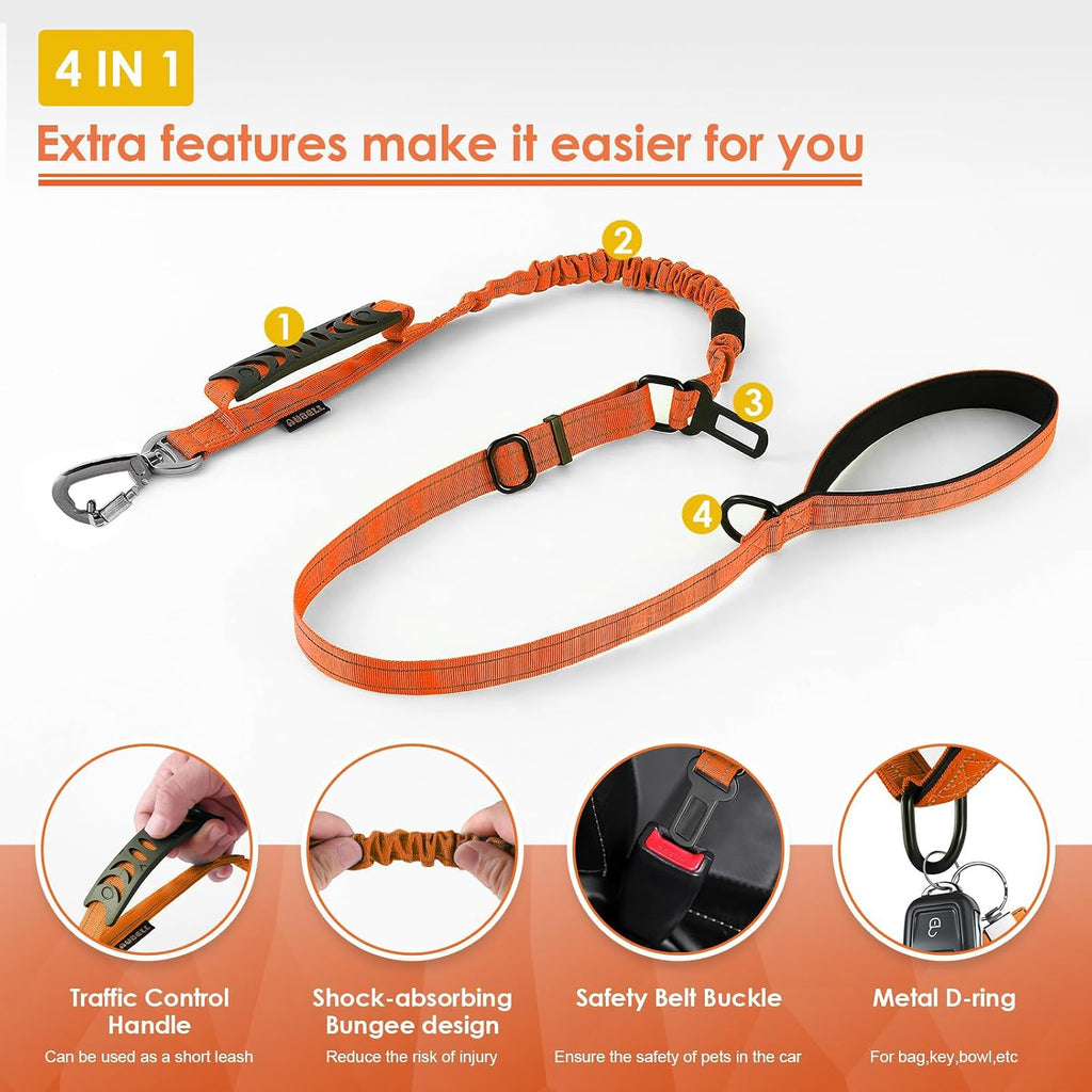 AUBELL Tactical Dog Leash Heavy Duty,4-6ft No Pull Bungee Leash,Orange