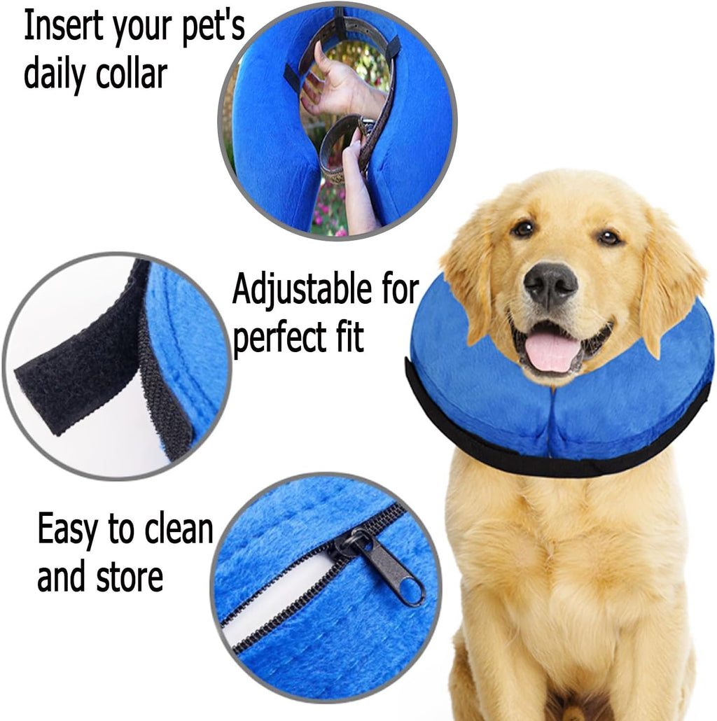 Inflatable Dog Cone Collar, Soft Adjustable Protective E-Collar for Surgery
