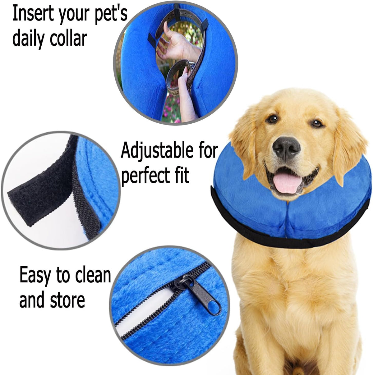 Inflatable Dog Cone Collar, Soft Adjustable Protective E-Collar for Surgery