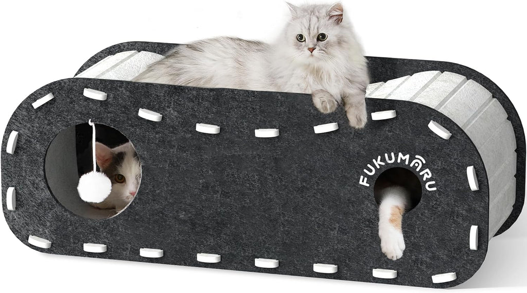 FUKUMARU Cat Bed Cave Tunnel, 31.5 Inch, Cat House Condo Indoor, Black