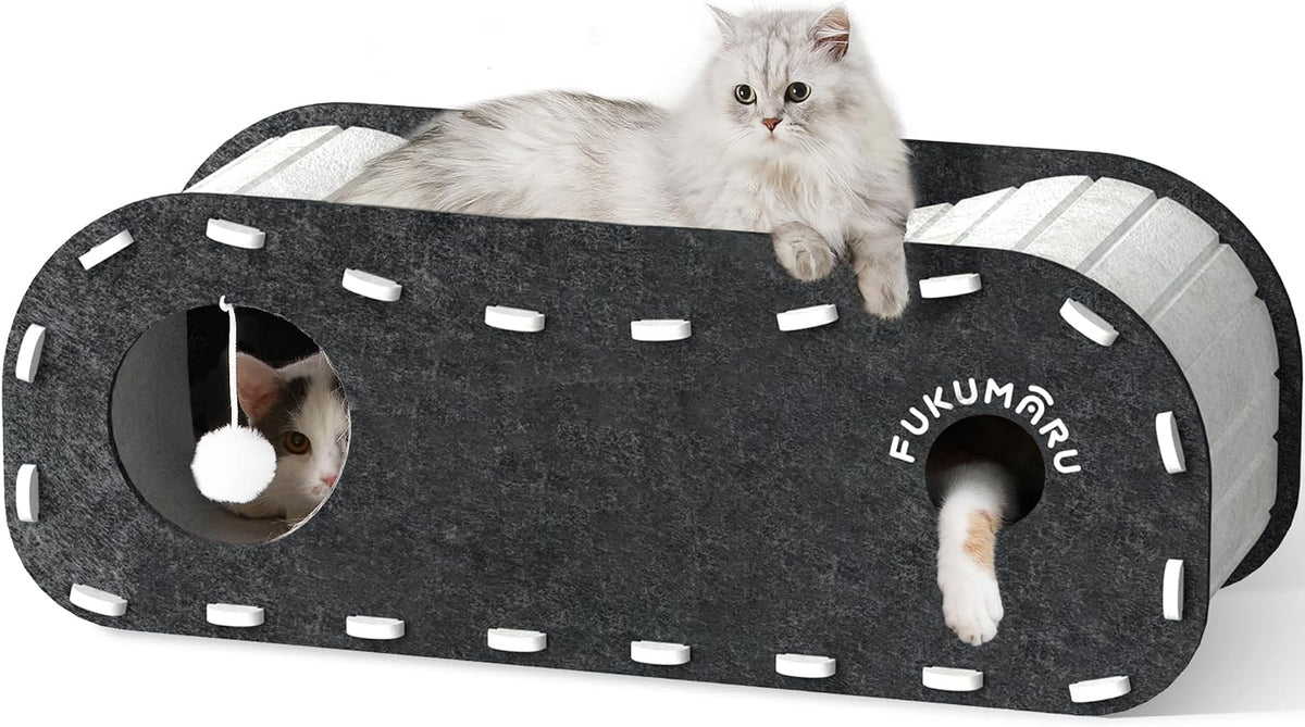 FUKUMARU Cat Bed Cave Tunnel, 31.5 Inch, Cat House Condo Indoor, Black