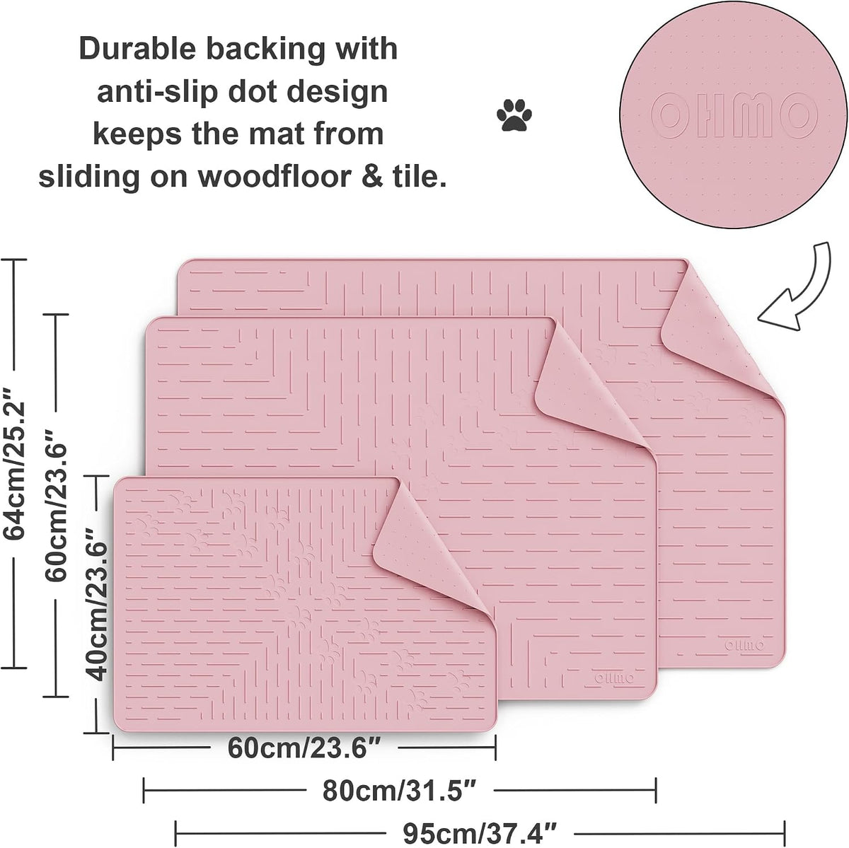 OHMO XL Cat Litter Mat, 37.5x25.2 Silicone Trapping Mat Pink | for Kitty Litter Box, Easy Clean, BPA Free Rubber, Center Litter Collection, Easy Pour-Back, Waterproof, Odor-Resistant
