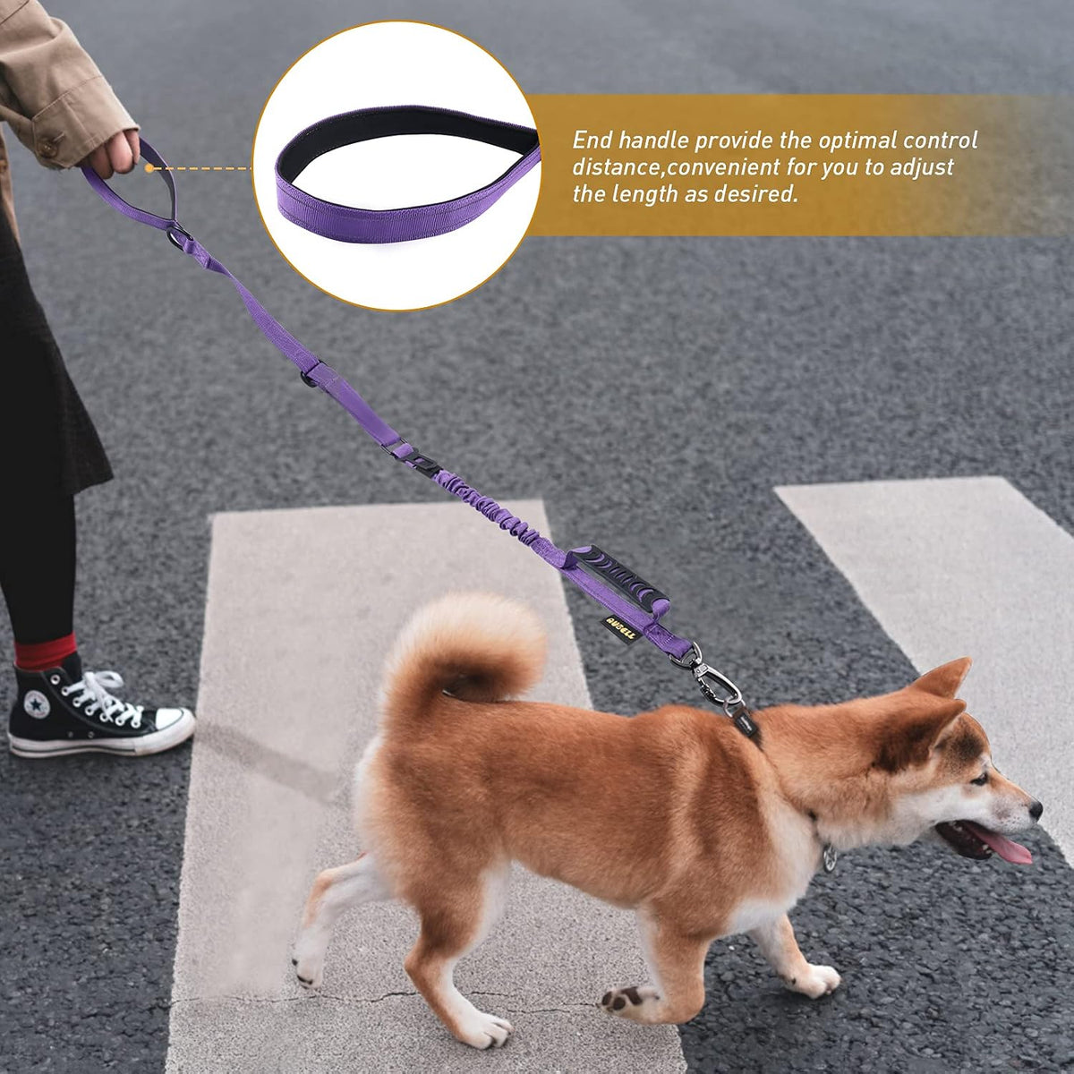 AUBELL Tactical Dog Leash Heavy Duty,4-6ft No Pull Bungee Leash,Purple