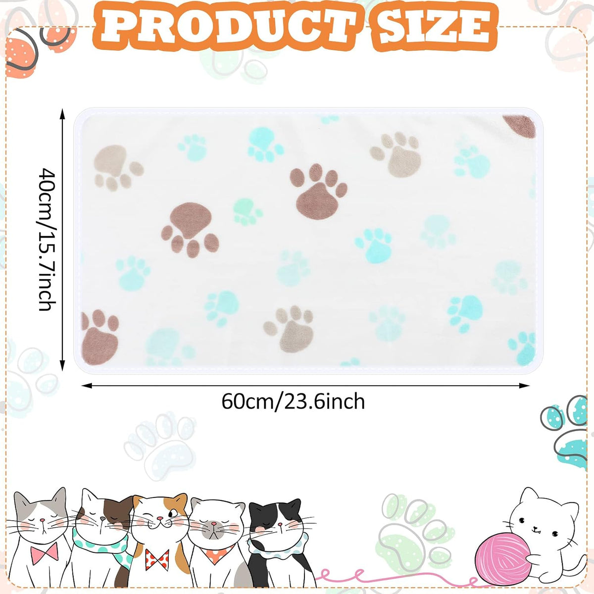 Tatuo 4 Pcs Fleece Dog Blankets for Puppy Cat, White, 24 x 16 in, Paw