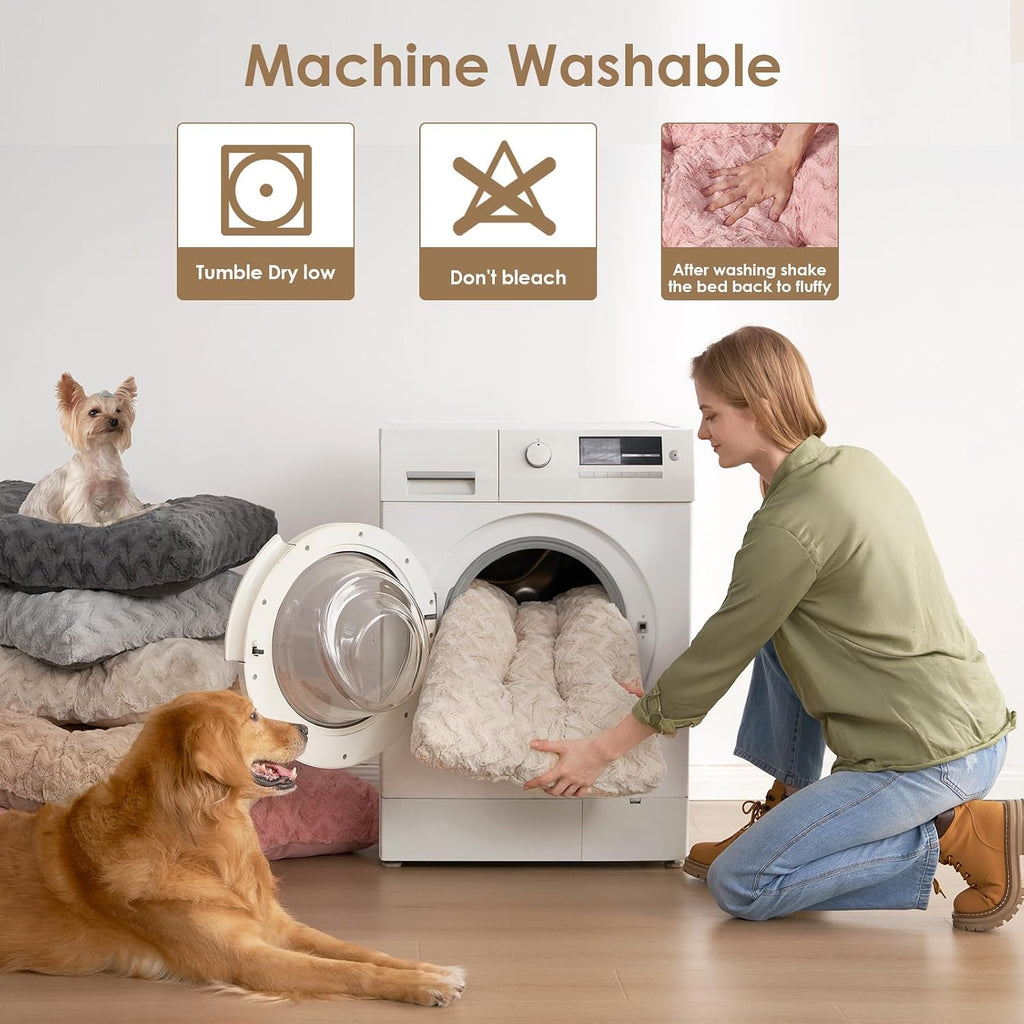 EHEYCIGA Washable Large Dog Bed for Crate, 35x23 Inch Pet Bed, Beige