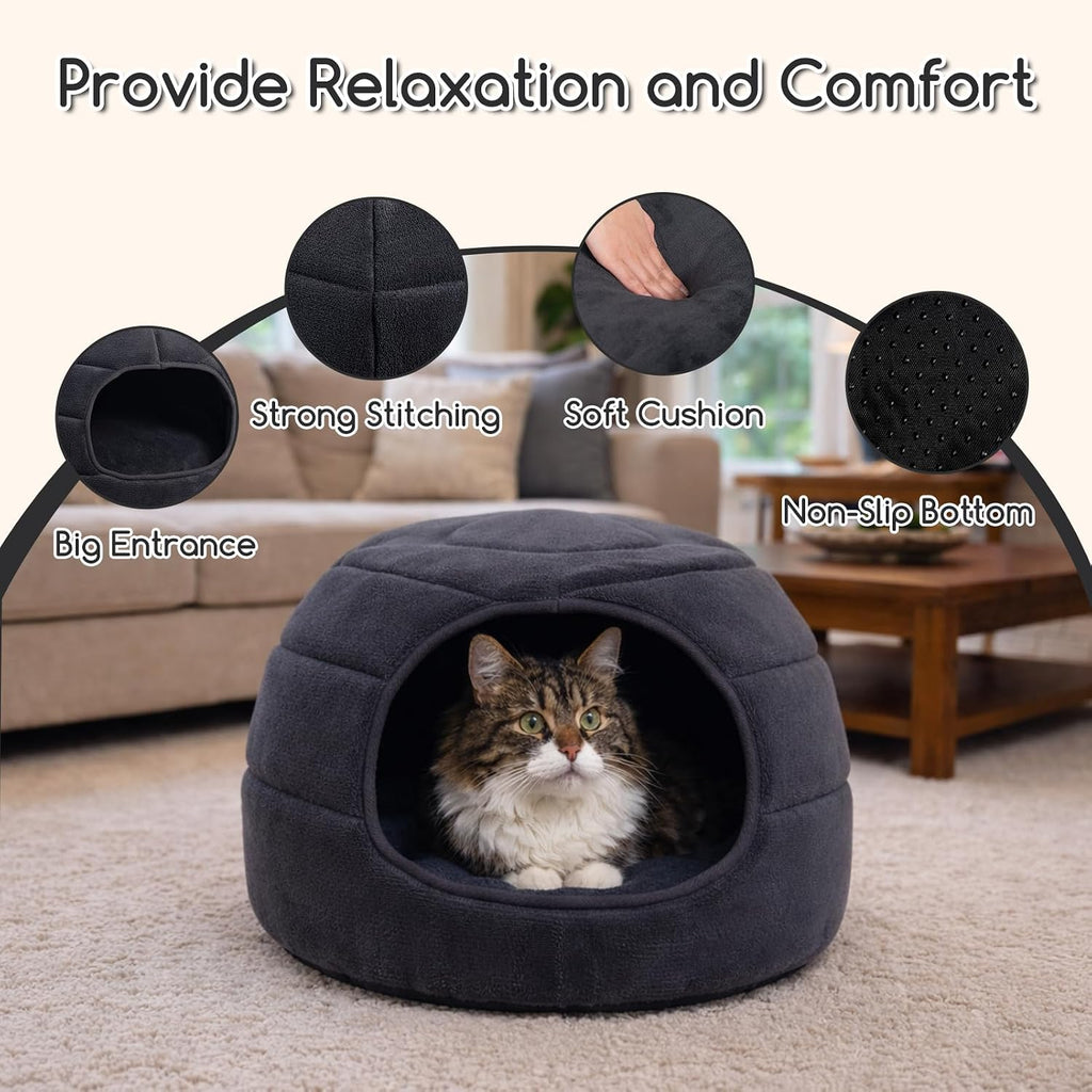 Hollypet Cat Bed Cave for Indoor Cats for Pets up to 15 lbs, Gray
