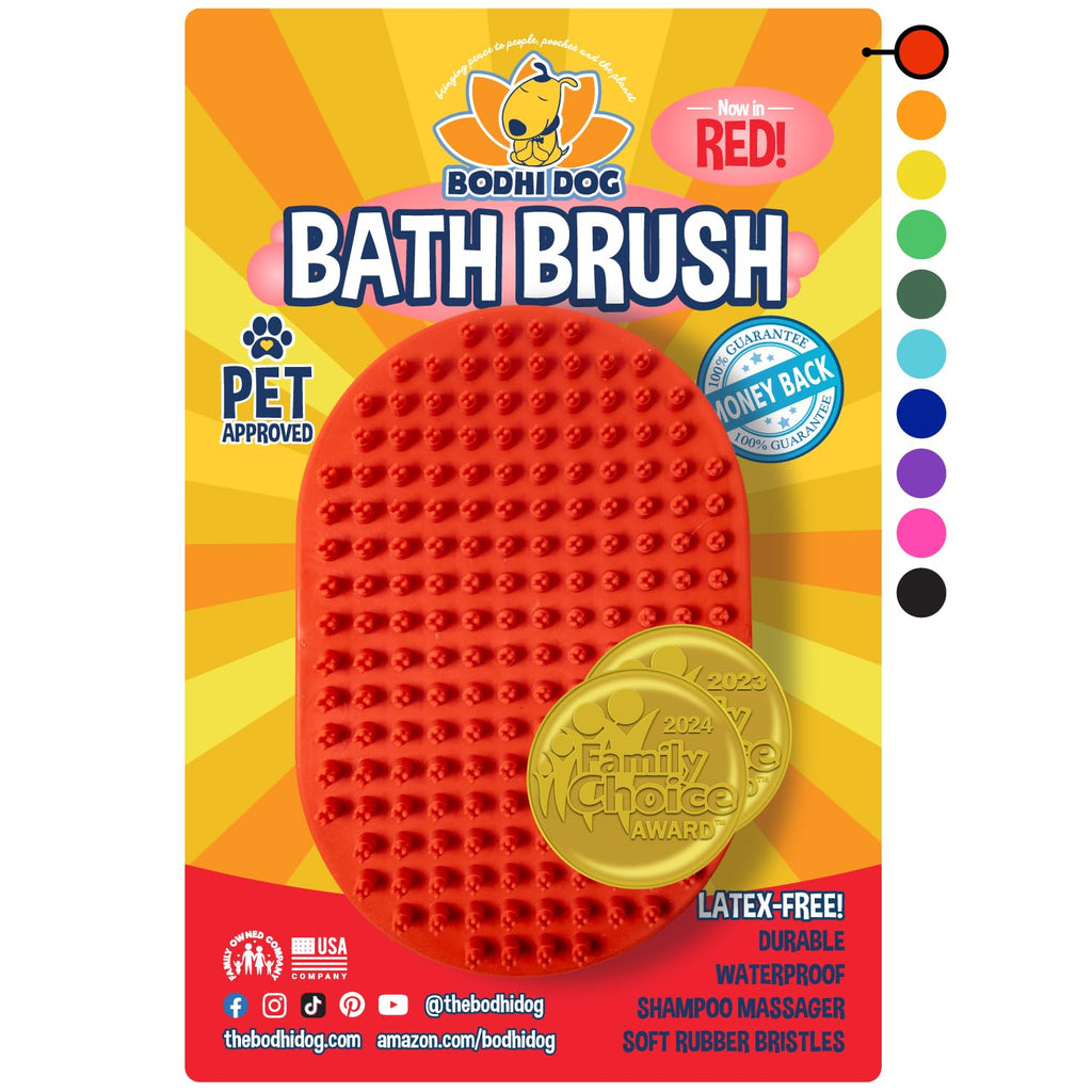 Bodhi Dog Shampoo Brush - Pet Grooming & Bath Supplies for Dogs and Cats - Bath Brush for Long & Short Hair - Premium Scrubber for Shower, Showerhead, Sprayer & Bathing (One Pack, Red)