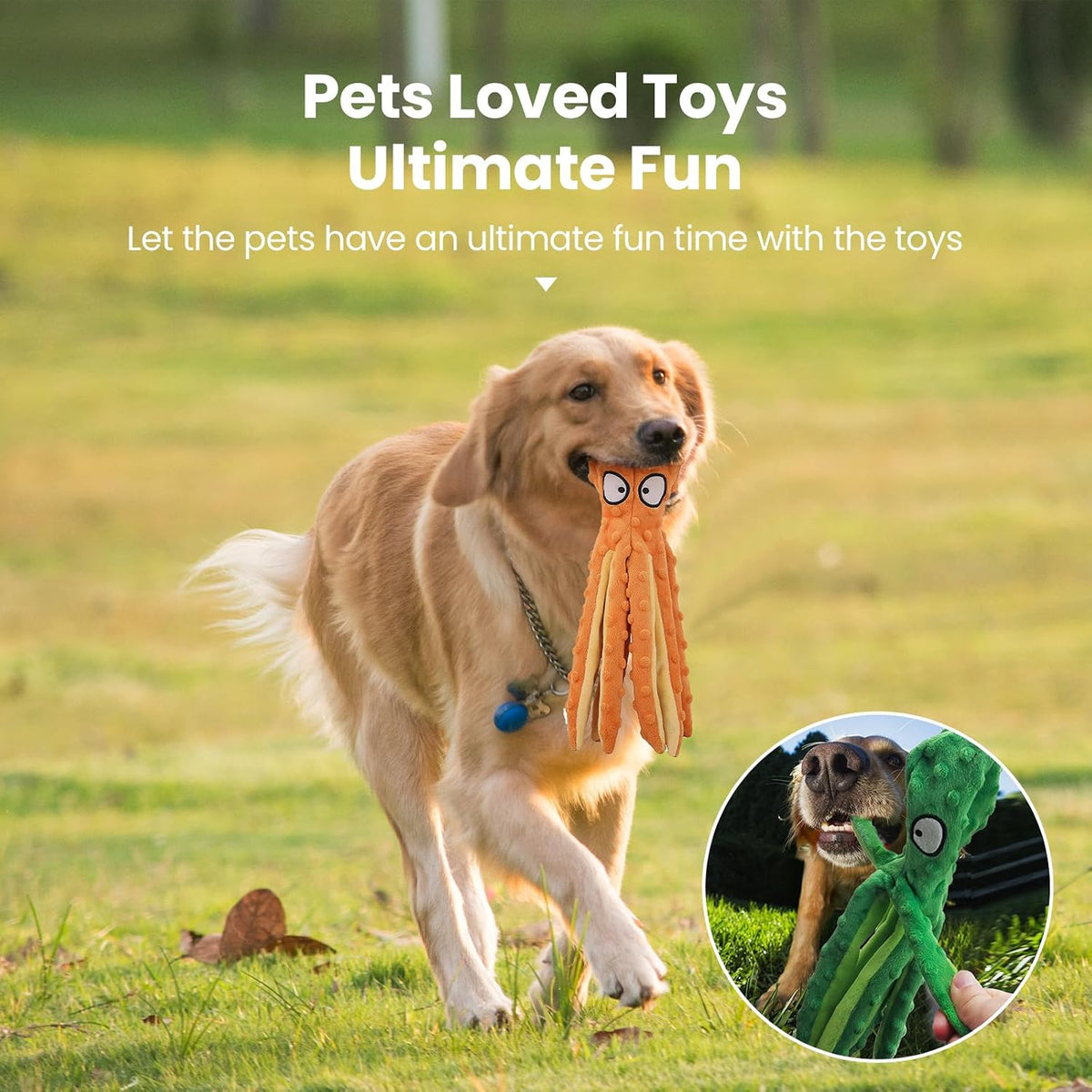 HGB Squeaky Dog Toys No Stuffing Octopus Crinkle for Large Medium Small Dog | 2 Pack Tough Plush Chew Toys for Chewers Puppy Teething, Interactive Tug of War & Keep Them Busy, Birthday Gift