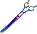 7.3" Dog Grooming Scissor - Professional Down-curved Shear with Ergonomic Handle Stainless Steel Hair Shears for Dogs, Cats and Other Pets - Pet Hair Trimming Scissor(Curved, Iridescent)