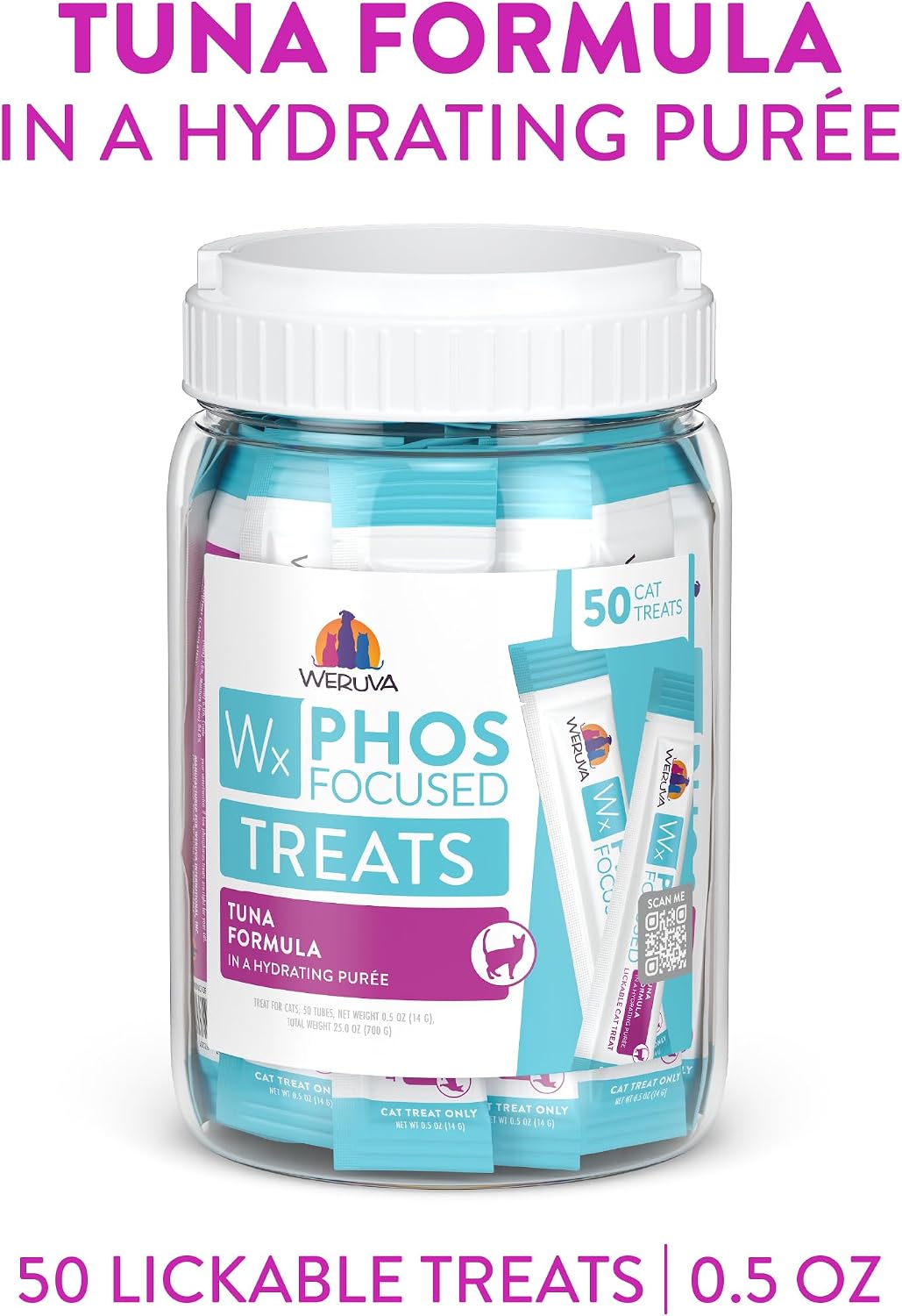 Weruva Wx Phos Focused, Tuna Formula Lickable Cat Treats, 0.5oz Tube, Pack of 50