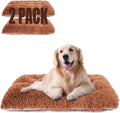 Machine Washable Dog Bed, Deluxe Plush Dog Crate Pad and Cat Bed, Anti-Slip Bottom Kennel Pad Mat, Fuzzy Pet Beds for Large, Medium, Small Dogs Breeds (Brown, 24.0" L x 18.0" W x 3.0" Th x 2 Pack)