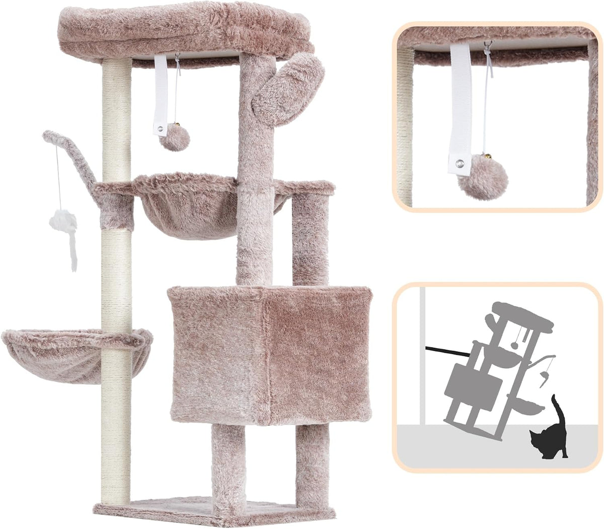 Heybly Cat Tree, 39" Tower with All-Sisal Wrapped Scratching Post HCT006SMU