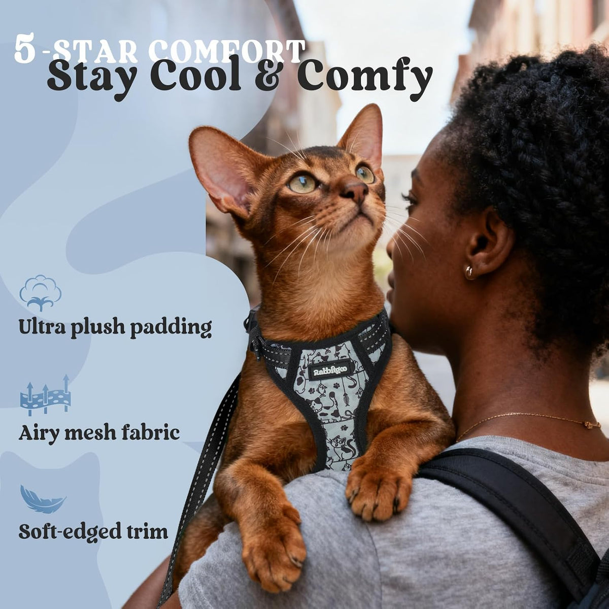 rabbitgoo Cat Harness and Leash Set, Easy-on with Neck Buckle, Misty Catch