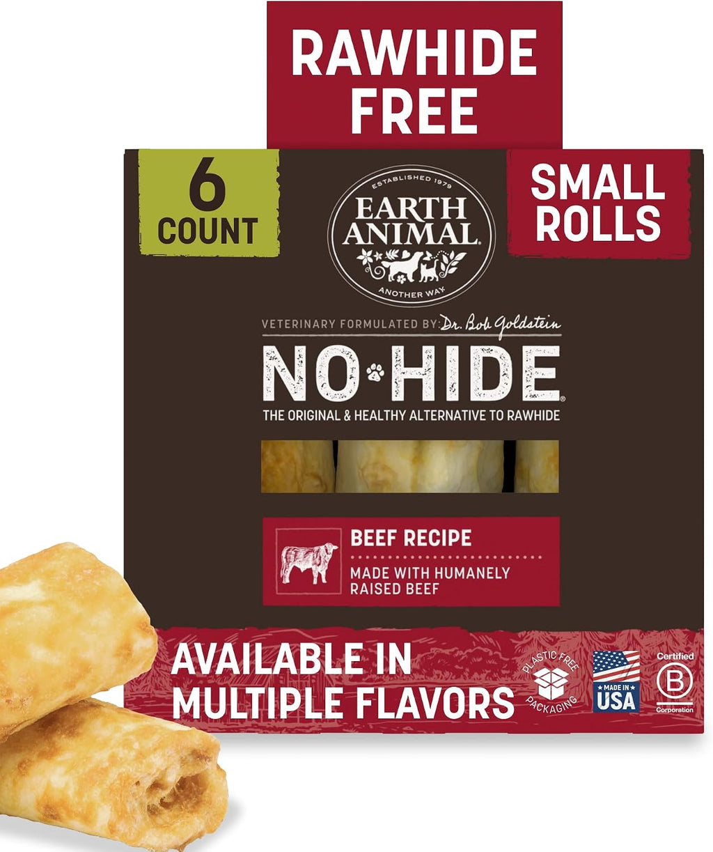Earth Animal No Hide Dog Chews - Rawhide Free Small Rolls 6 Count Beef
