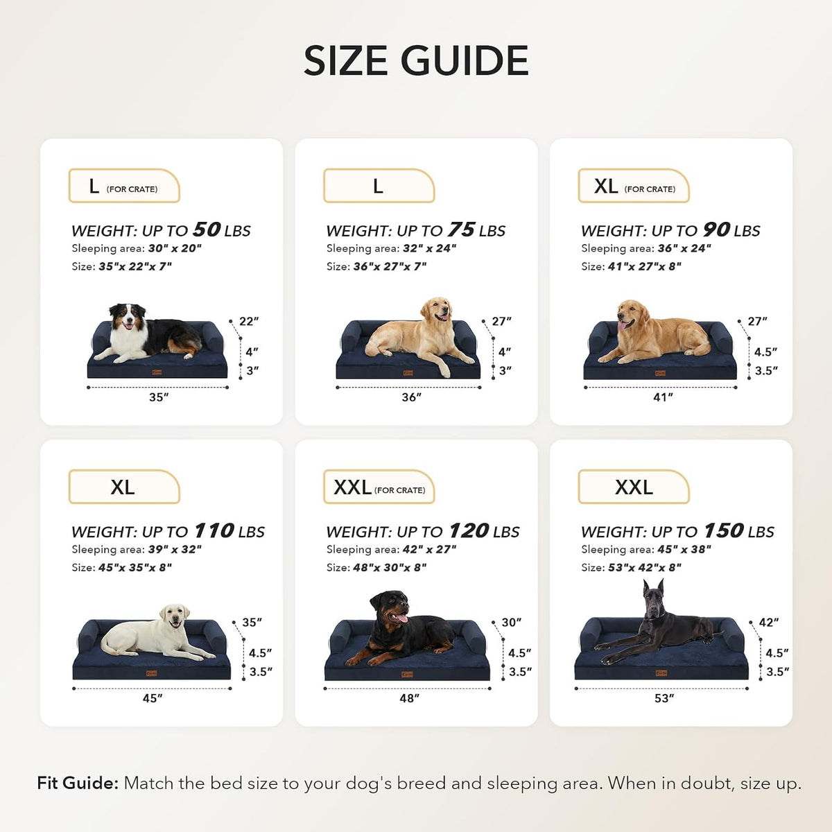 Orthopedic Dog Bed for Extra Large Dogs, 53x42in, Navy Blue