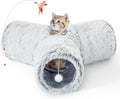 Tempcore Plush Cat Tunnel, 3-Way Collapsible Toy for Indoor Cats, Grey | Plush Fabric Creates a Soft Play Space for Cats, with 3-Way Tunnels, Peek Holes, Hanging Ball and Teaser Wand for Interaction
