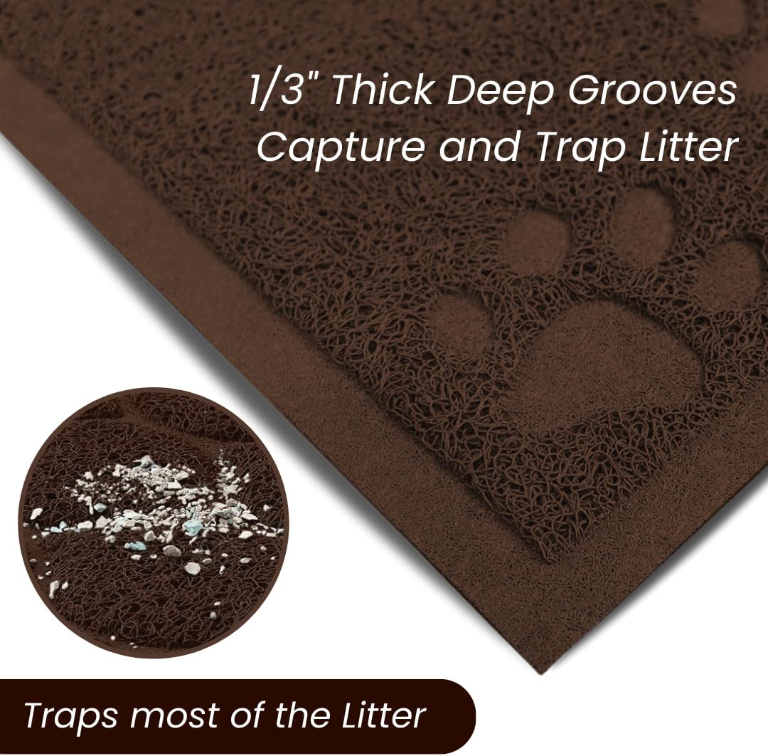 Andalus Medium Cat Litter Mat, Pack of 2 - Waterproof, Non-Slip & Easy to Clean Cat Litter Box Mat for Extra Efficient Pet Litter-Trapping, Brown (23.5” X 15.75”)