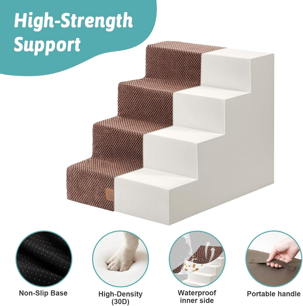 COZY KISS Dog Stairs for Small Dogs, 4 Step Pet Stairs for Beds & Couches
