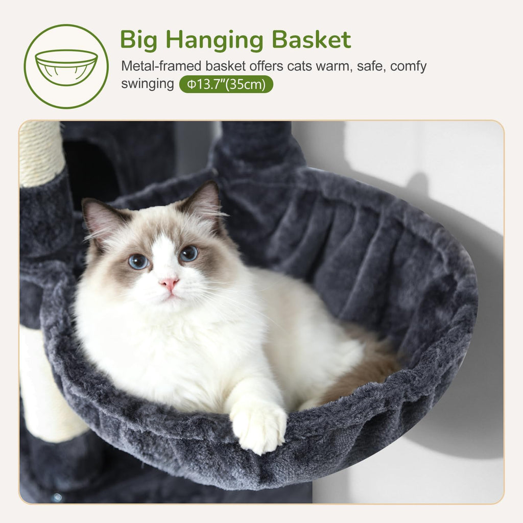 Globlazer 52in Cat Tree Tower for Indoor Cats, 2 Condos, S52, Dark Grey