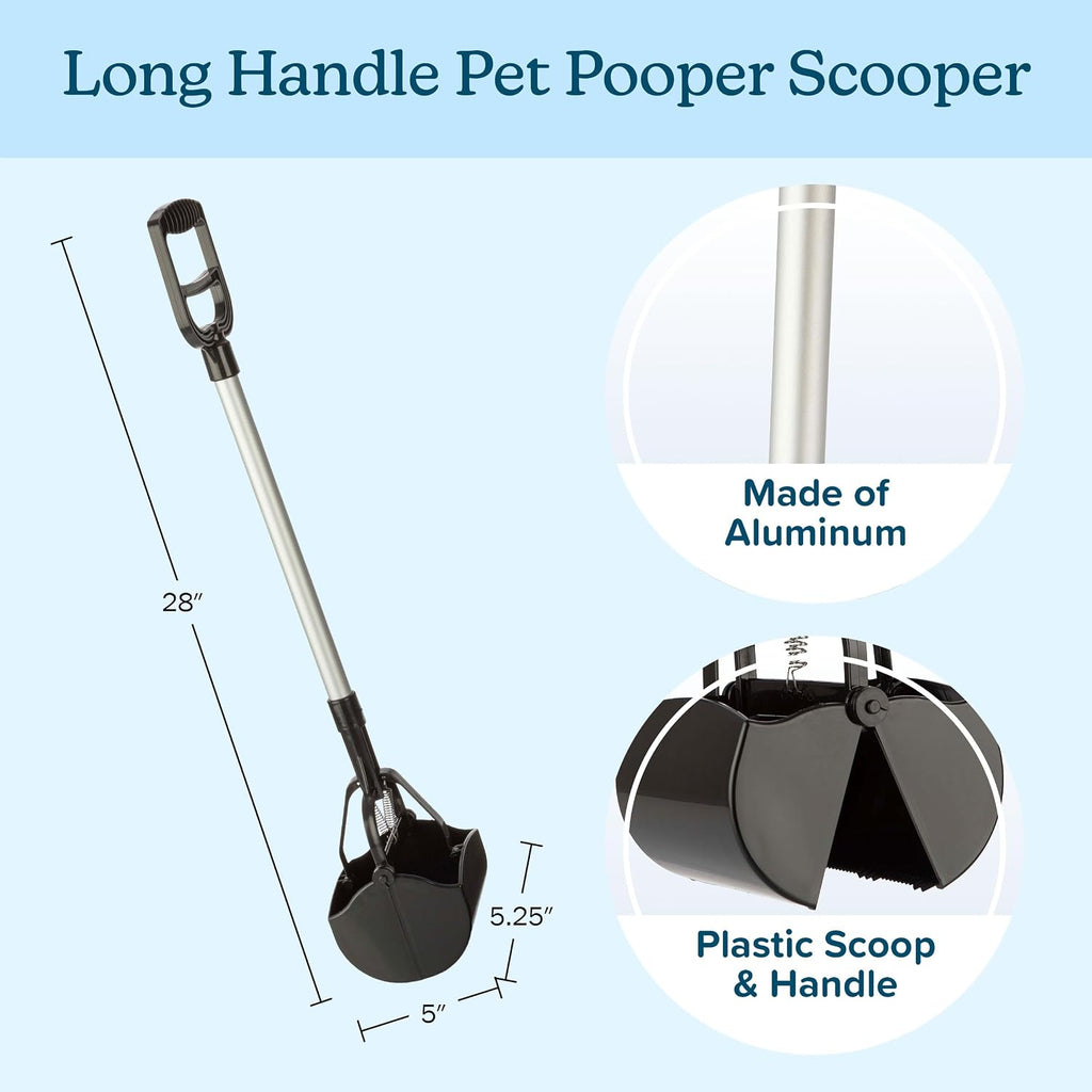 PETMAKER One‑Handed Pet Pooper Scooper for Dogs and Cats, Black, 28”