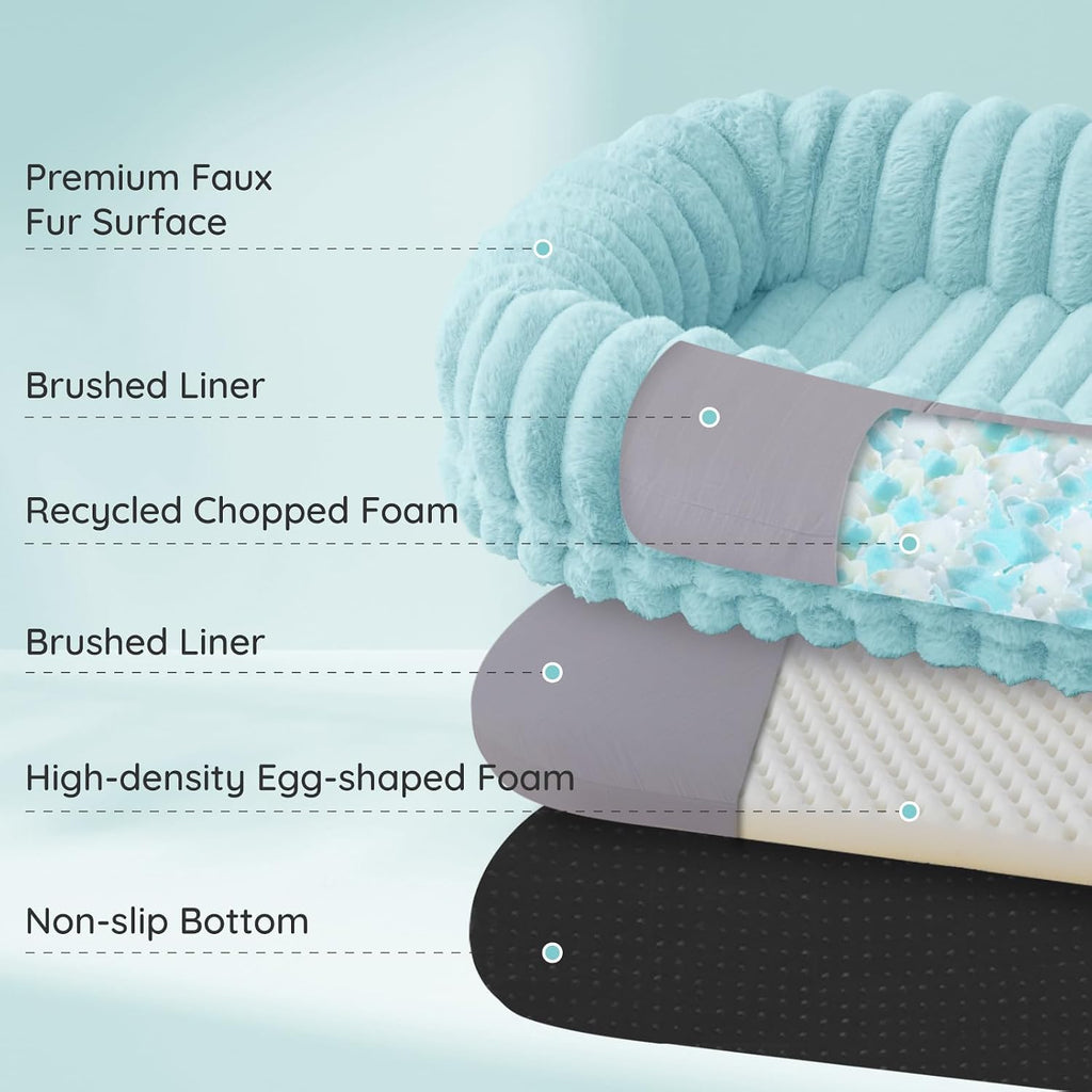 ChiXnuggle Orthopedic Human Dog Bed,Striped Faux Fur Washable Cover,Blanket