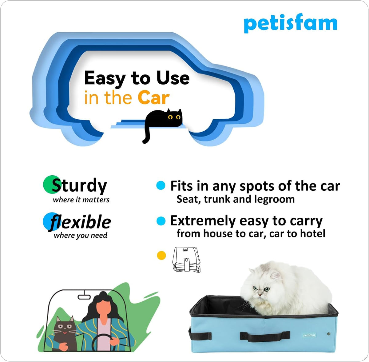 Portable Travel Cat Litter Box for Medium Cats and Kitty with Zipped Lid to Keep Litter and Odor Contained