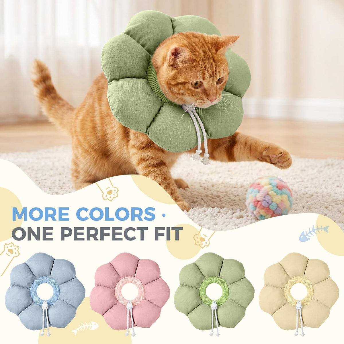 Avont Soft Cat Cone L Sagegreen Post-Surgery Anti-Lick Adjustable