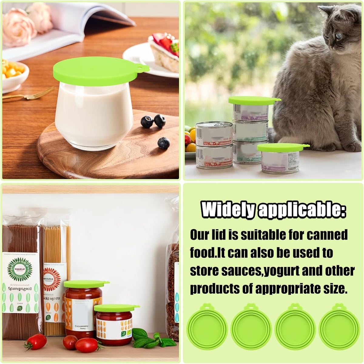 4Pcs Cat Food Can Lids,one fit 3 Standard Size (Green)